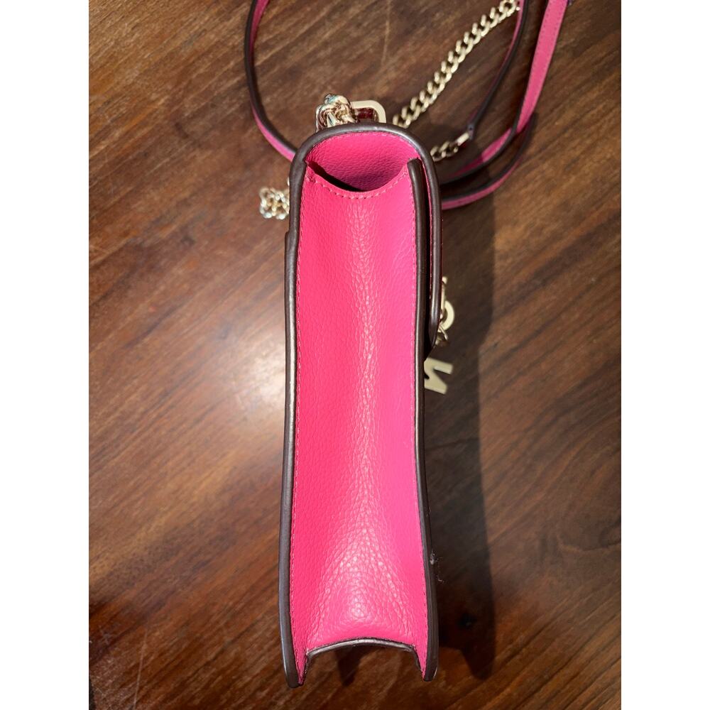 DKNY Pink Pebbled Leather Phone Crossbody Bag Gold Tone Lock Charm Chain Leather - Picture 10 of 11